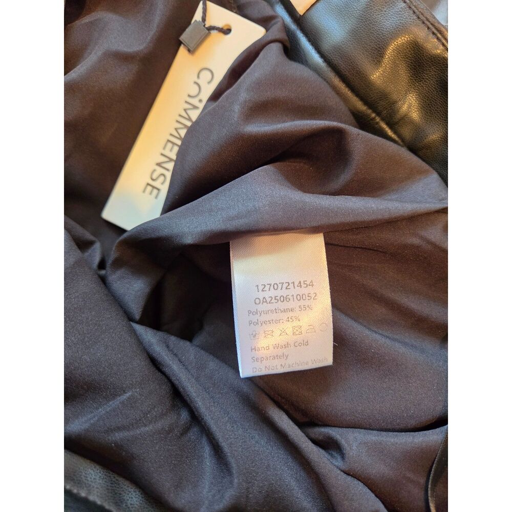 NWT Commense Faux Leather Ruched Slit Midi Bodycon Pencil Skirt - Black - Size L - Picture 7 of 9